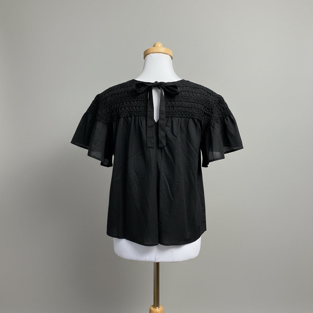 Merlette black smocked Paz blouse, size XS