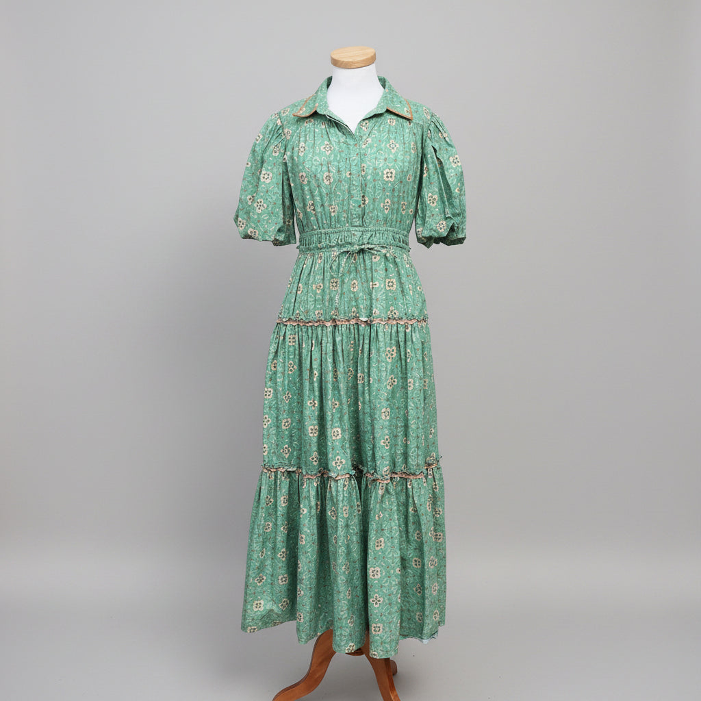 Brooks Avenue mint/cream Banyan St. puff sleeve dress, Size L