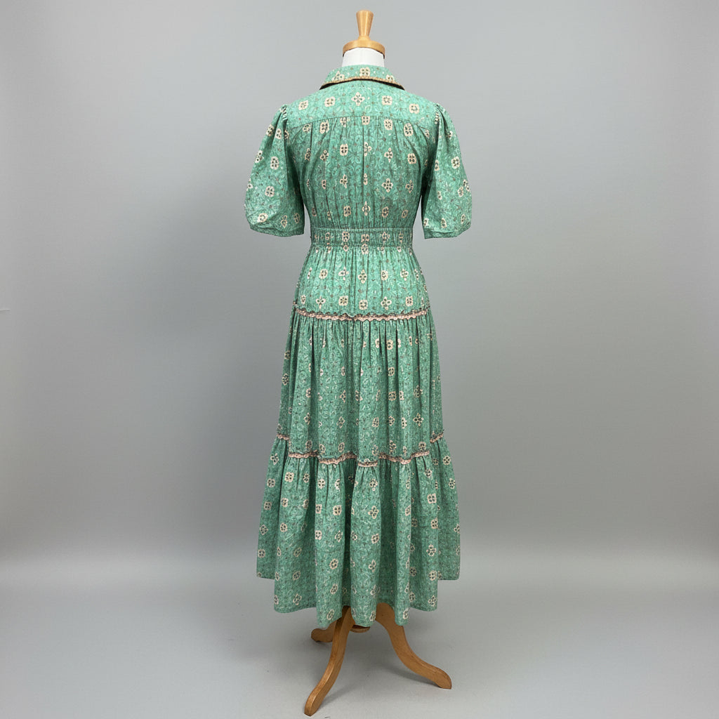 Brooks Avenue mint/cream Banyan St. puff sleeve dress, Size L