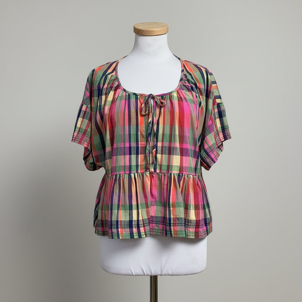 Pilcro pink multi-color plaid blouse, size S
