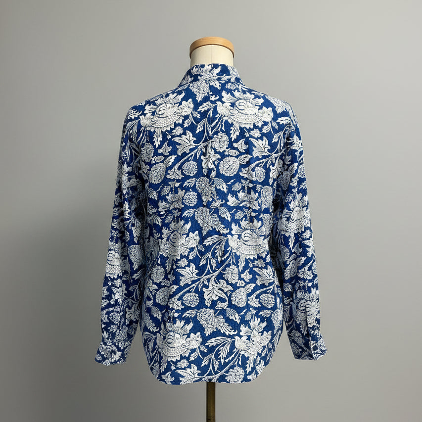 Alix of Bohemia blue and white floral Kiki blouse, size M