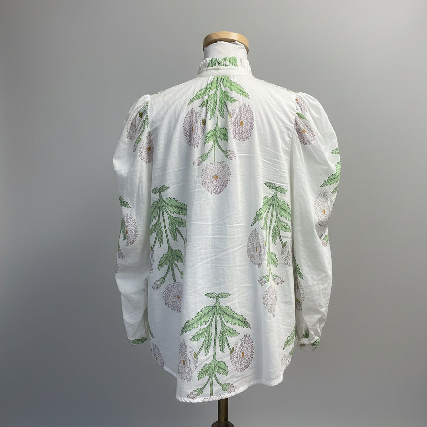 Alix of Bohemia white and green Annabel Moon Flower blouse, size M