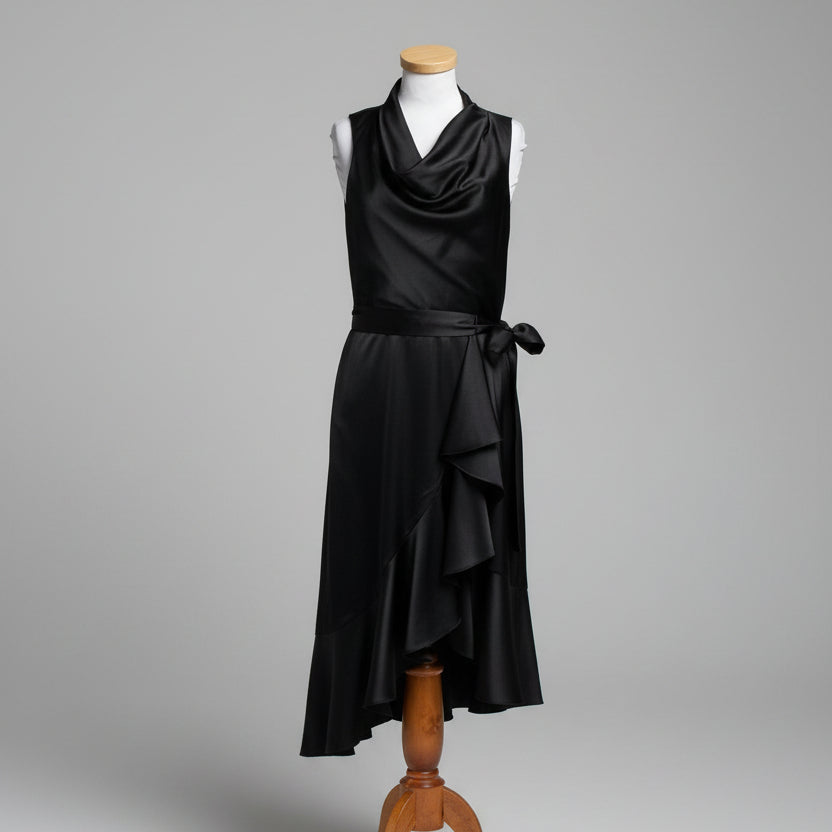 Alex Marie black satin Annalee dress, size 6