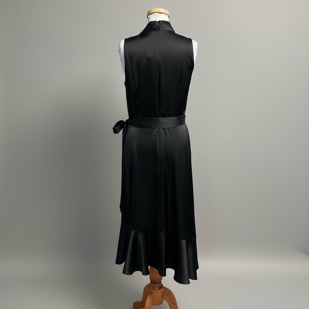 Alex Marie black satin Annalee dress, size 6