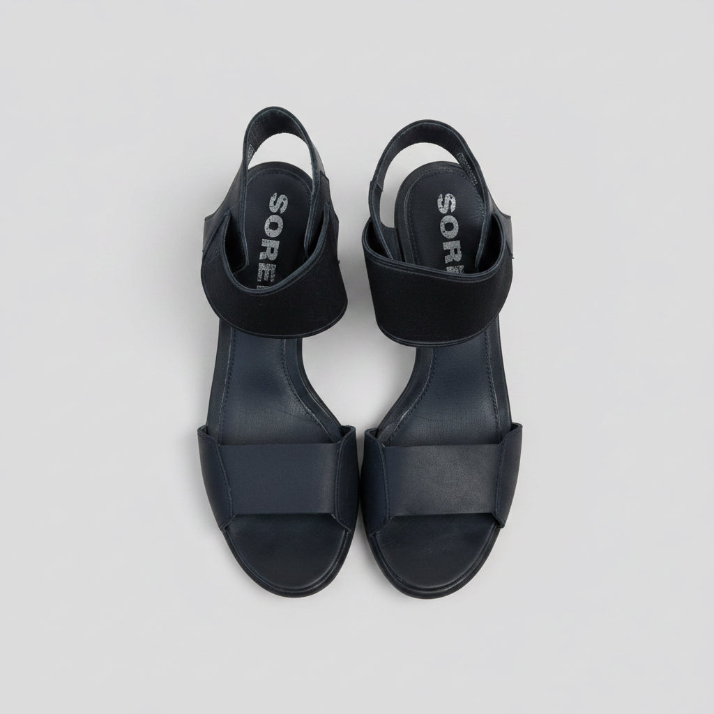 Sorel black sandal striped Nadia heel, Size 8