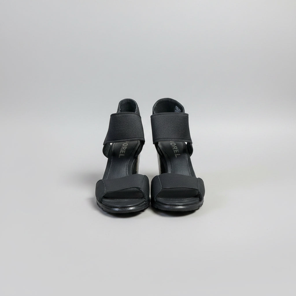 Sorel black sandal striped Nadia heel, Size 8