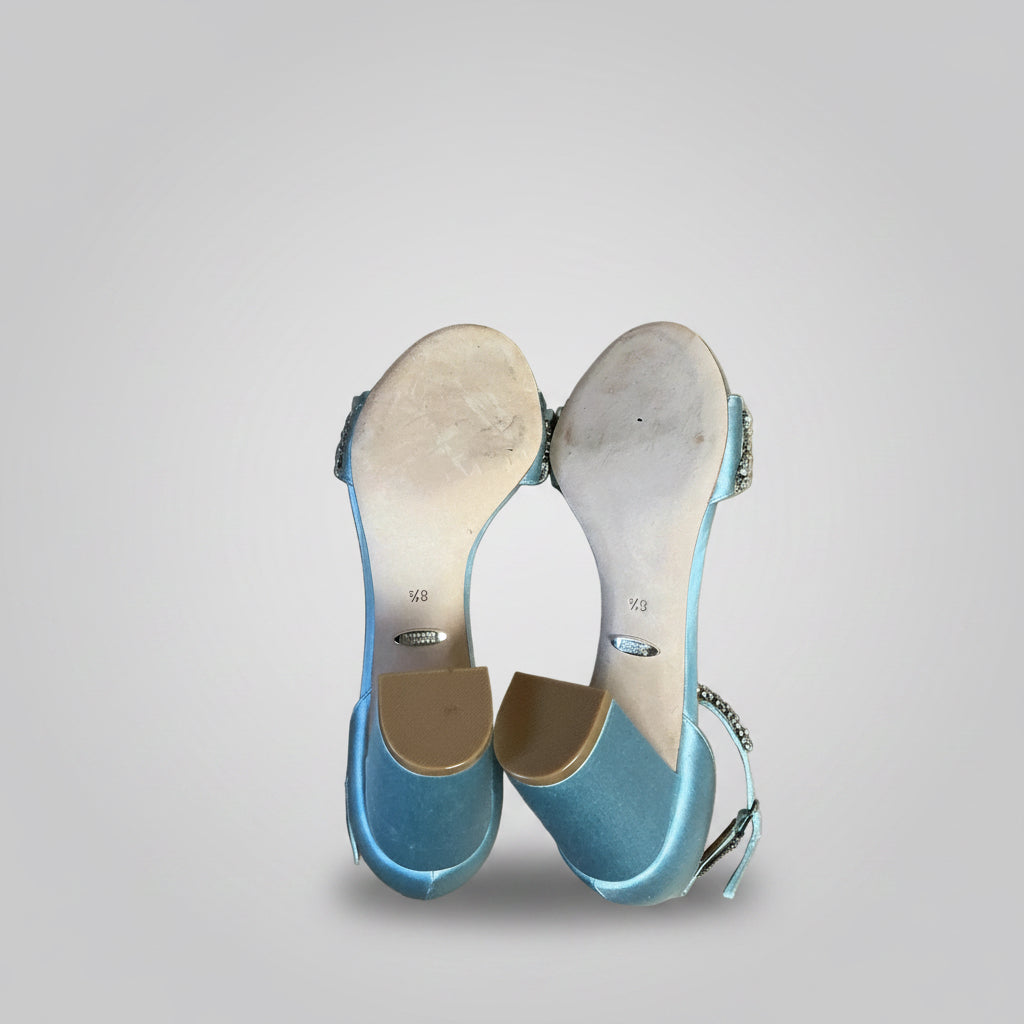 Badgley Mishka pale blue satin & rhinestone Finesse heel, Size 8.5, BRAND NEW!