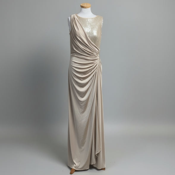 Adrianna Papell champagne jersey/sequin dress, Size 12