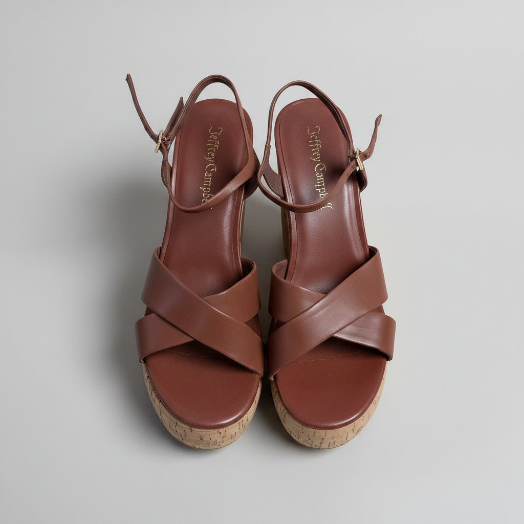 Jeffrey Campbell cognac leather Big Time platform sandals, size 7.5, BRAND NEW!