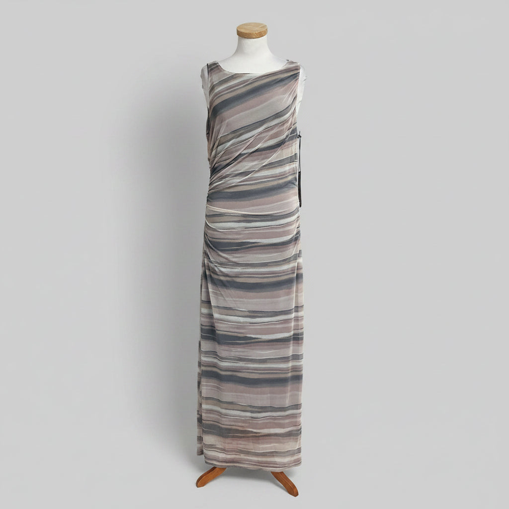 Nicole Miller blush/blue striped mesh maxi dress, size L, NEW WITH TAGS!