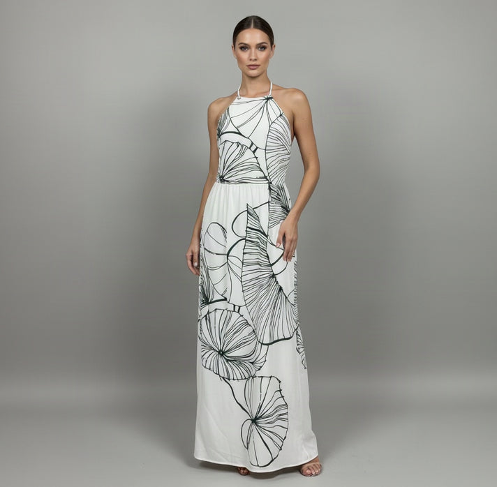 Reiss white and green floral Lexi-Sketchy halter dress, size 6, NEW WITH TAGS!
