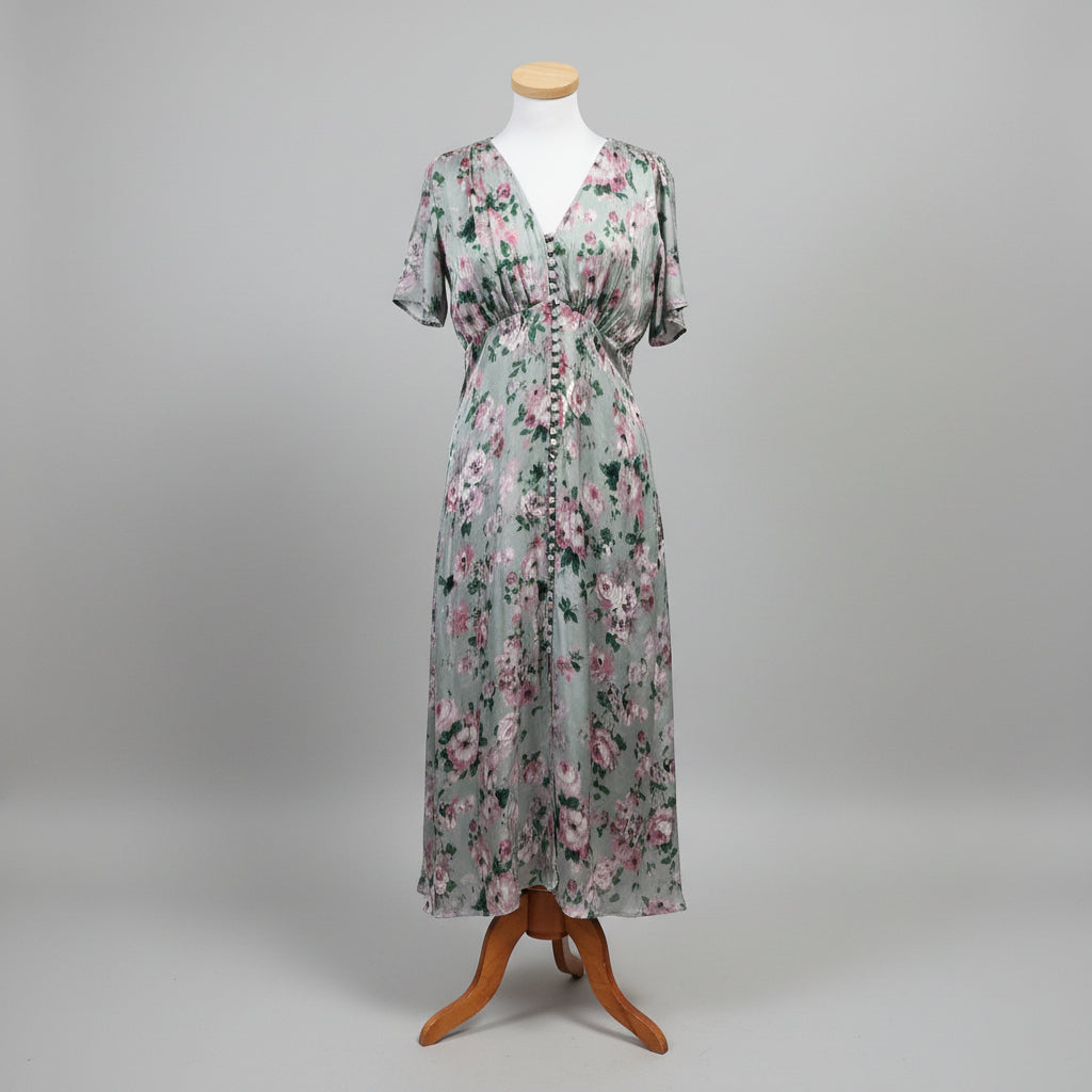 The Kooples sage and pink Flowing Flowers floral dress, size 2, NEW WITH TAGS!