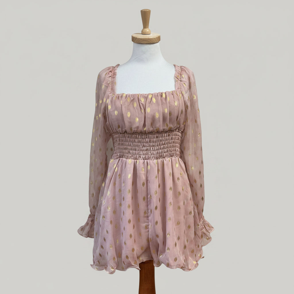 Endless Rose blush and gold metallic romper, size M