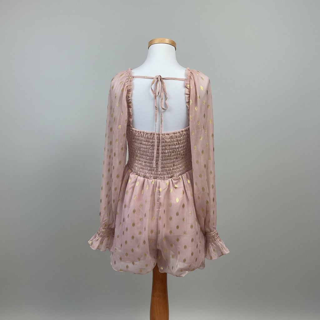 Endless Rose blush and gold metallic romper, size M