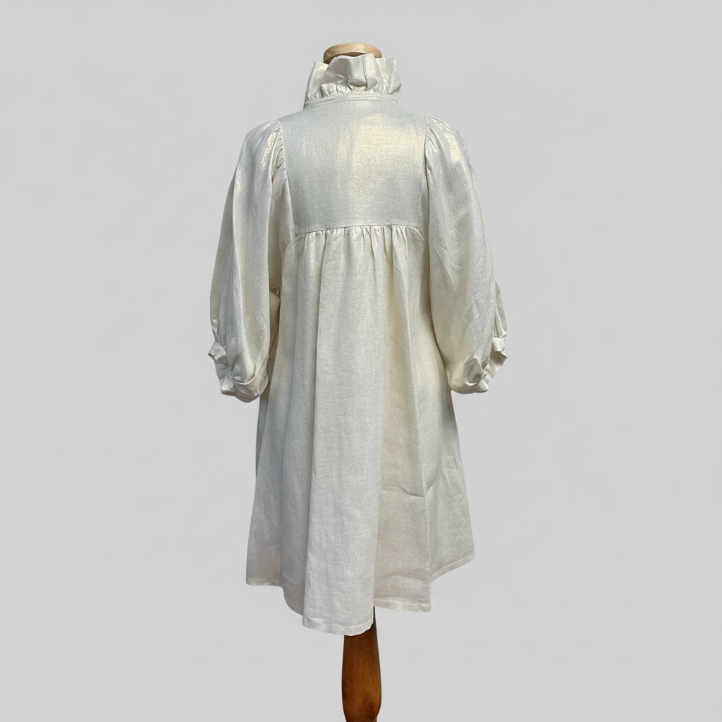 Emily McCarthy white gold linen Stella dress, size XS