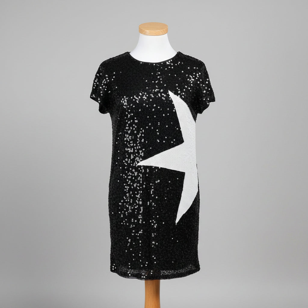 Aidan black and white star sequin cocktail dress, size M, NEW WITH TAGS!