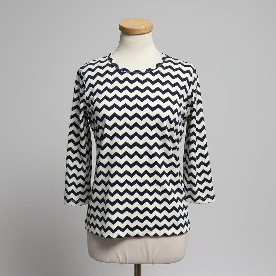 J. McLaughlin navy and white chevron stripe top, size M