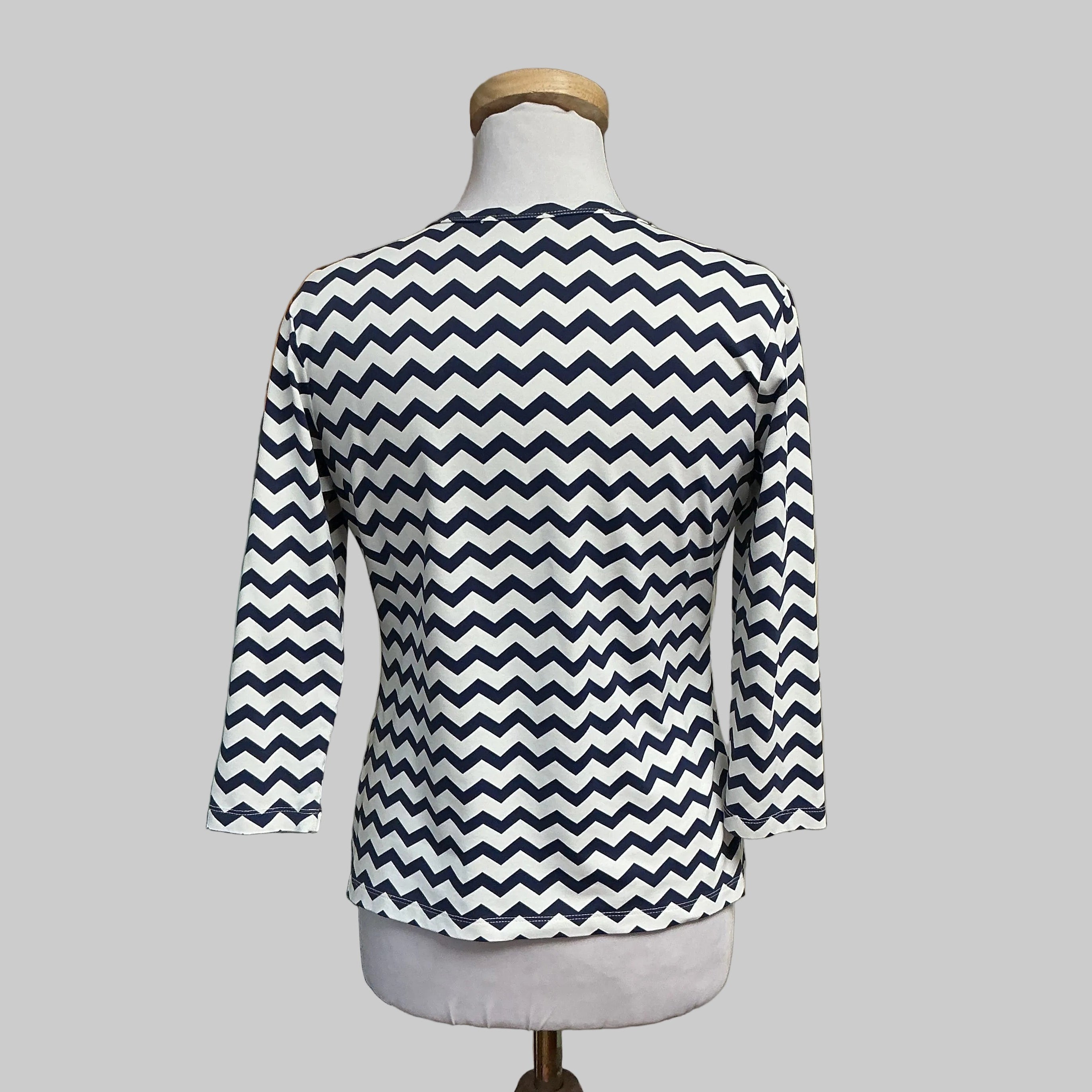 J. McLaughlin navy and white chevron stripe top, size M