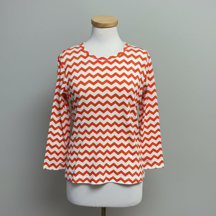 J. McLaughlin orange and white chevron stripe top, size M