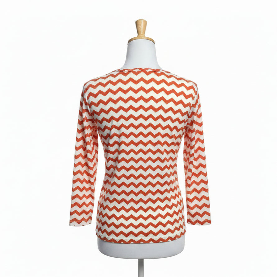 J. McLaughlin orange and white chevron stripe top, size M