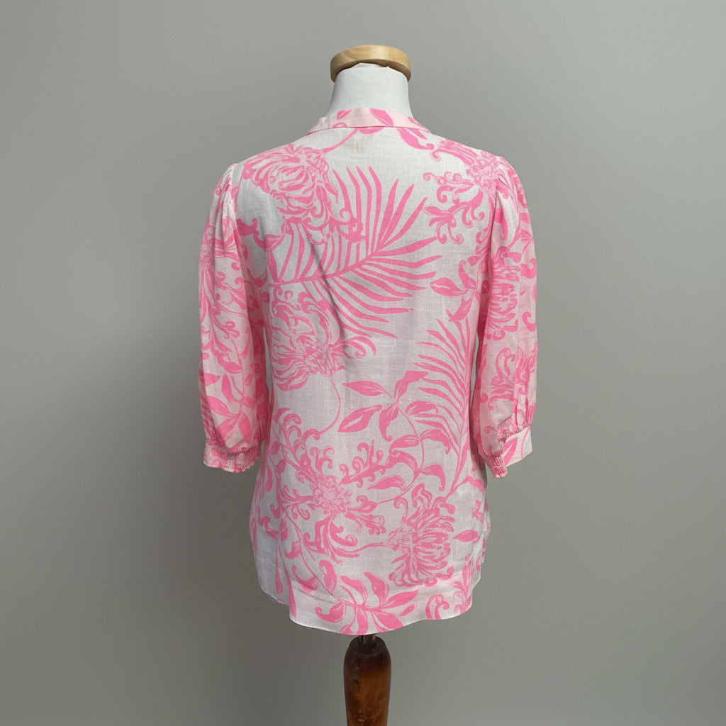 Lilly Pulitzer pink print linen Mialeigh Blouse, Size 4