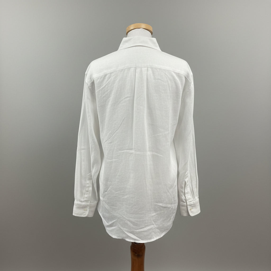 J. McLaughlin white linen long sleeve blouse, Size S