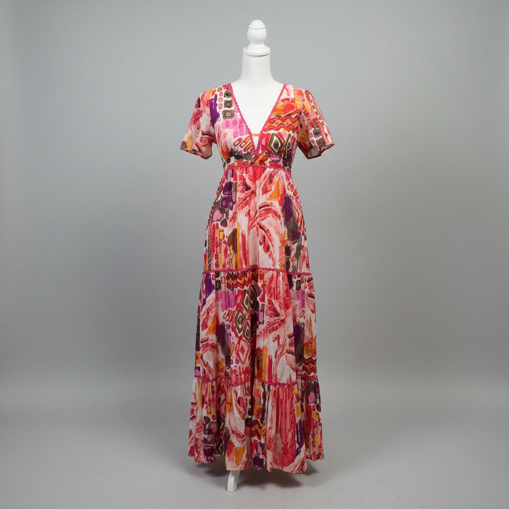 Pink and purple print maxi dress, size S