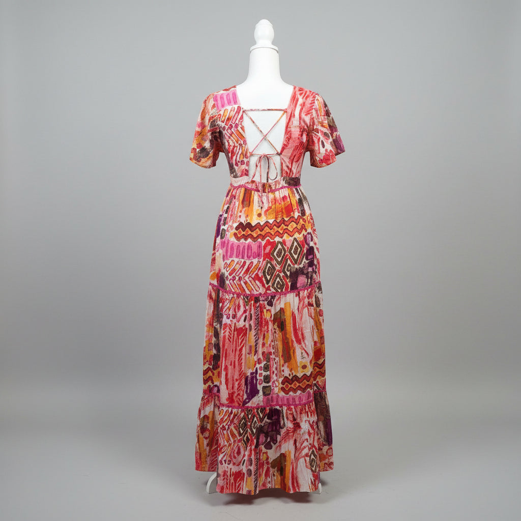 Pink and purple print maxi dress, size S