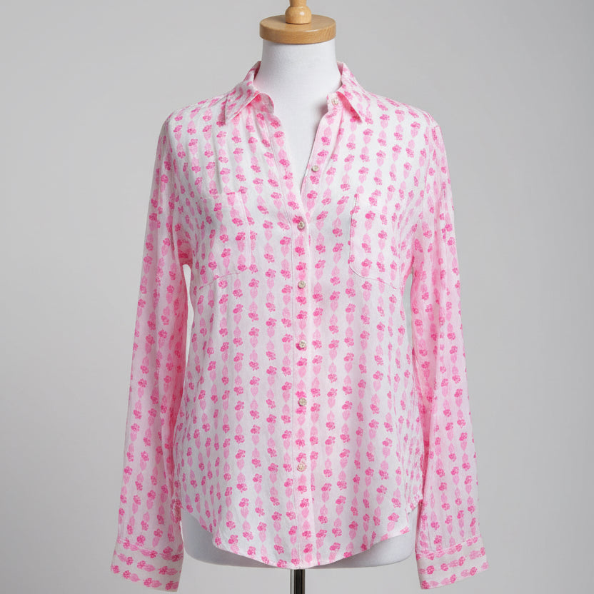 Lilly Pulitzer pink print linen Sea View blouse, size S