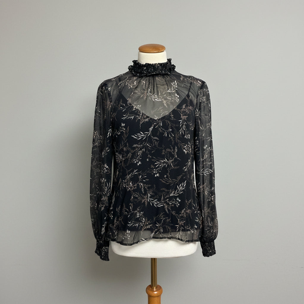 Ecru black/brown Acanthis floral blouse, Size S, NEW WITH TAGS!