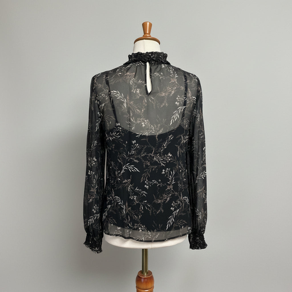 Ecru black/brown Acanthis floral blouse, Size S, NEW WITH TAGS!