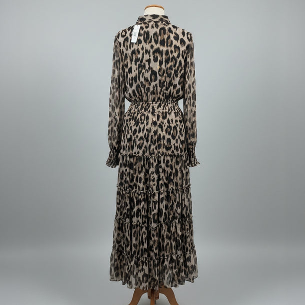 Tahari black/tan leopard print maxi dress, Size S/P