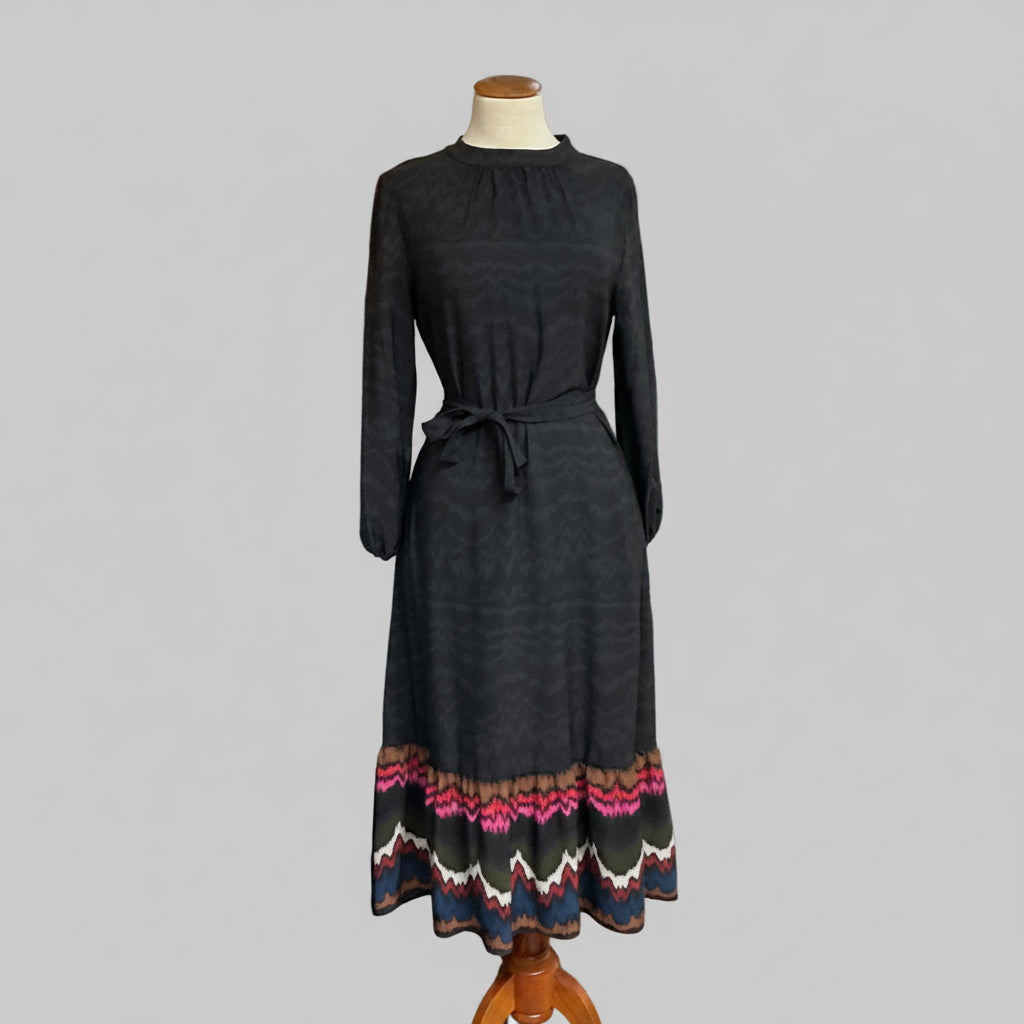 Villagallo black/multi-color hem Luna dress, Size XS, NEW WITH TAGS!