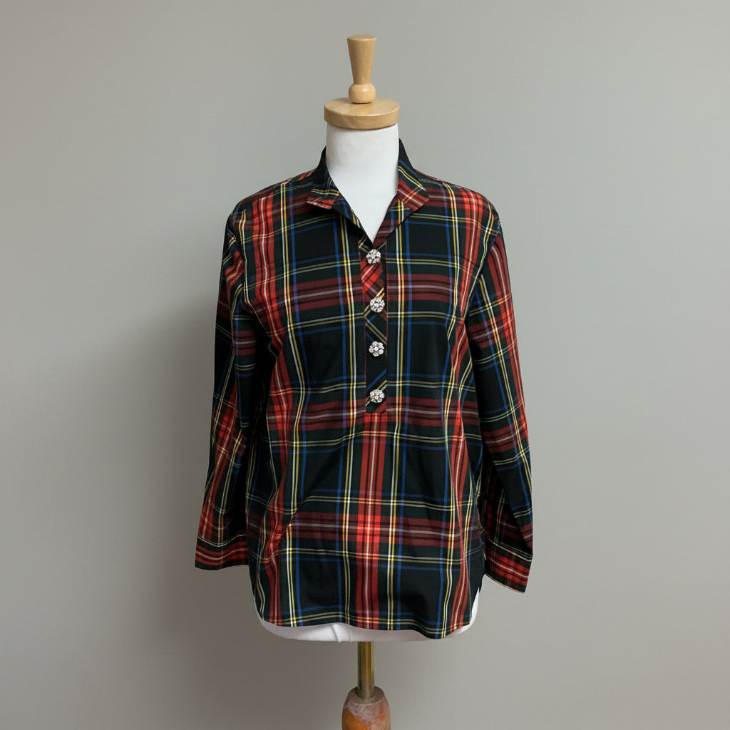 J. Crew black and red plaid blouse, size 0, NEW WITH TAGS!