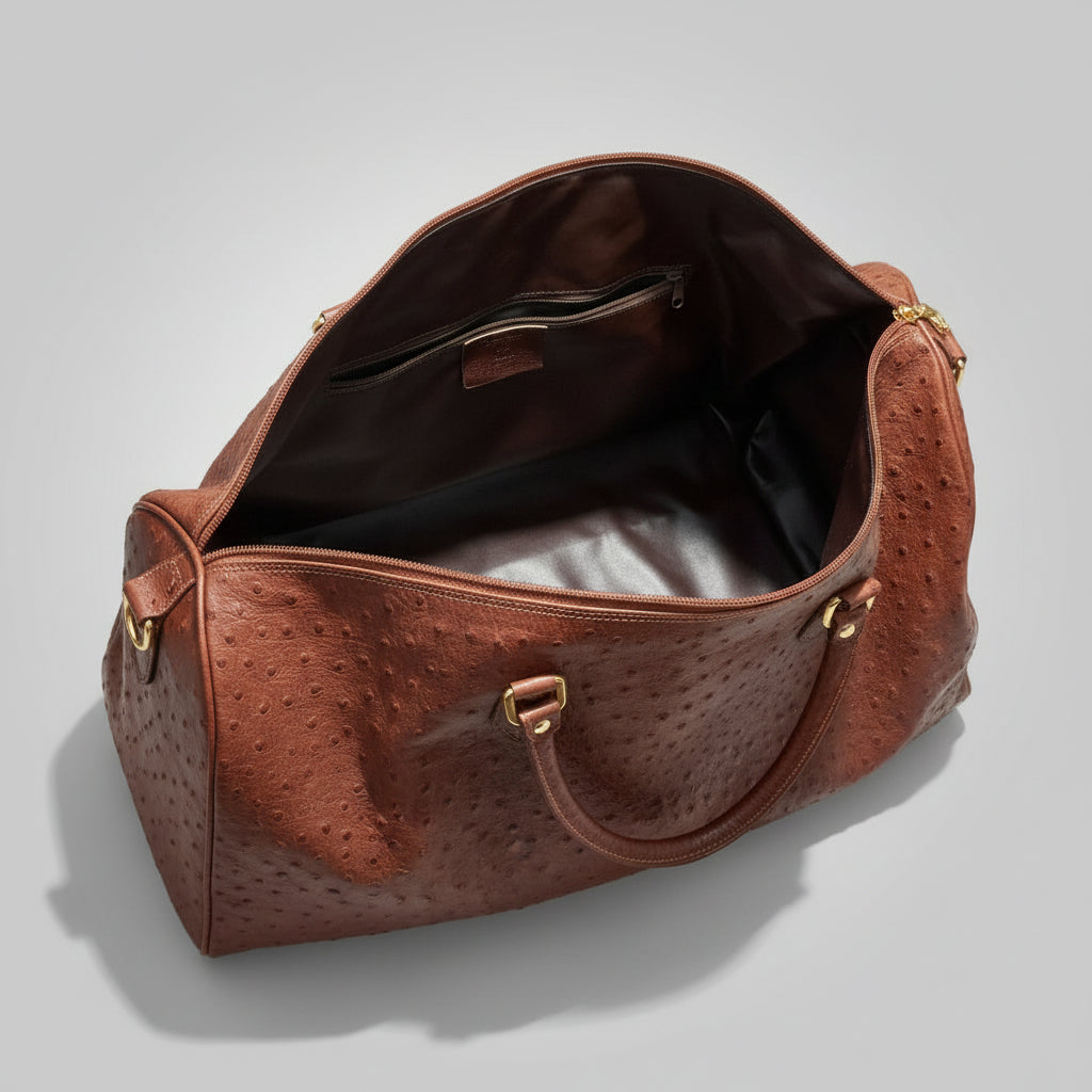 I Santi brown ostrich leather duffle bag