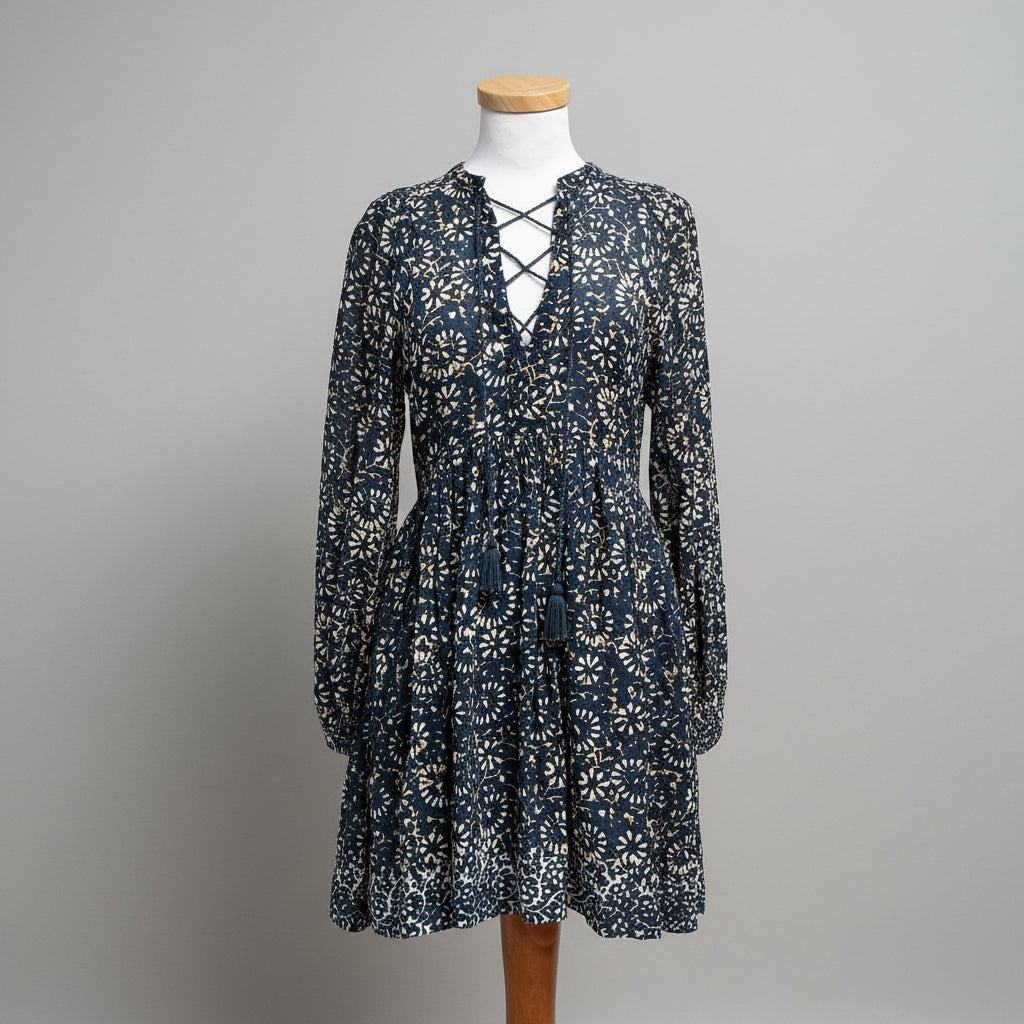Ulla Johnson navy & tan floral dress, size 2