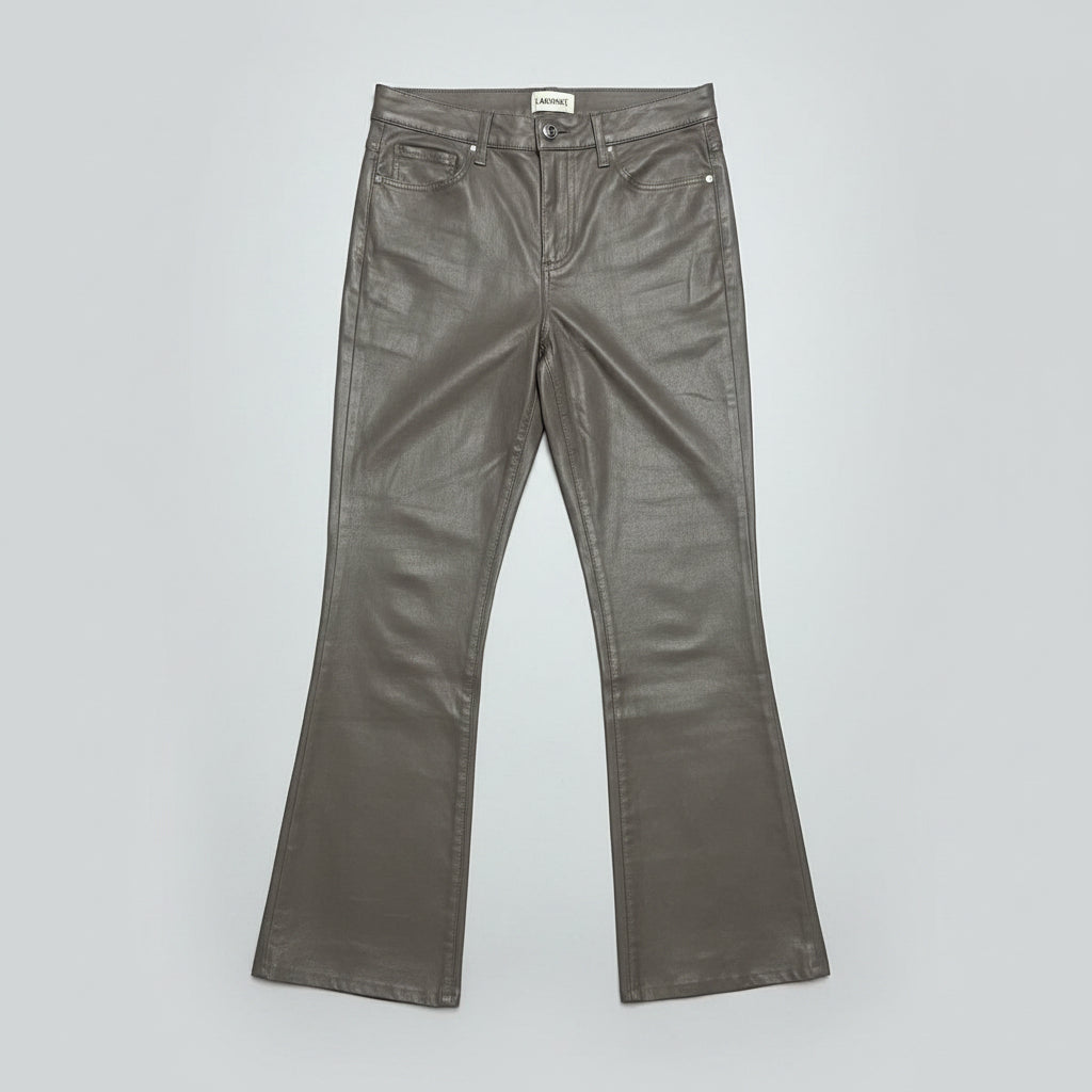 L'Agence taupe Kendra Coated Cropped Flare Jeans, size 26