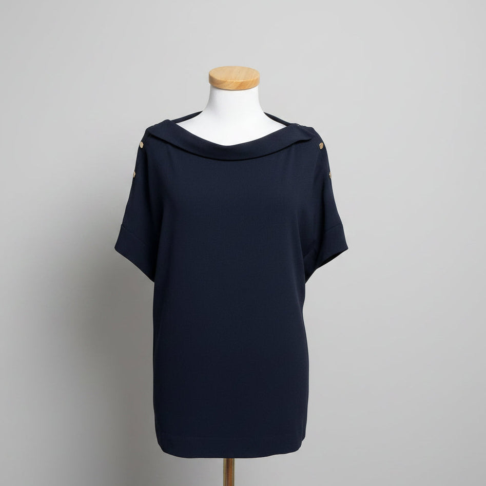 Escada navy blouse with gold detail, size 40 (US 10)