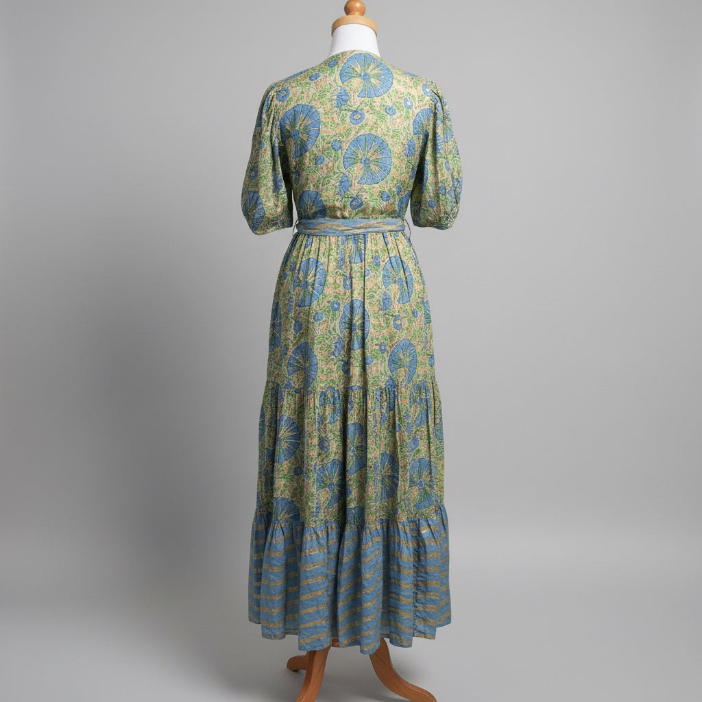 Oliphant light blue and gold floral dress, size XS