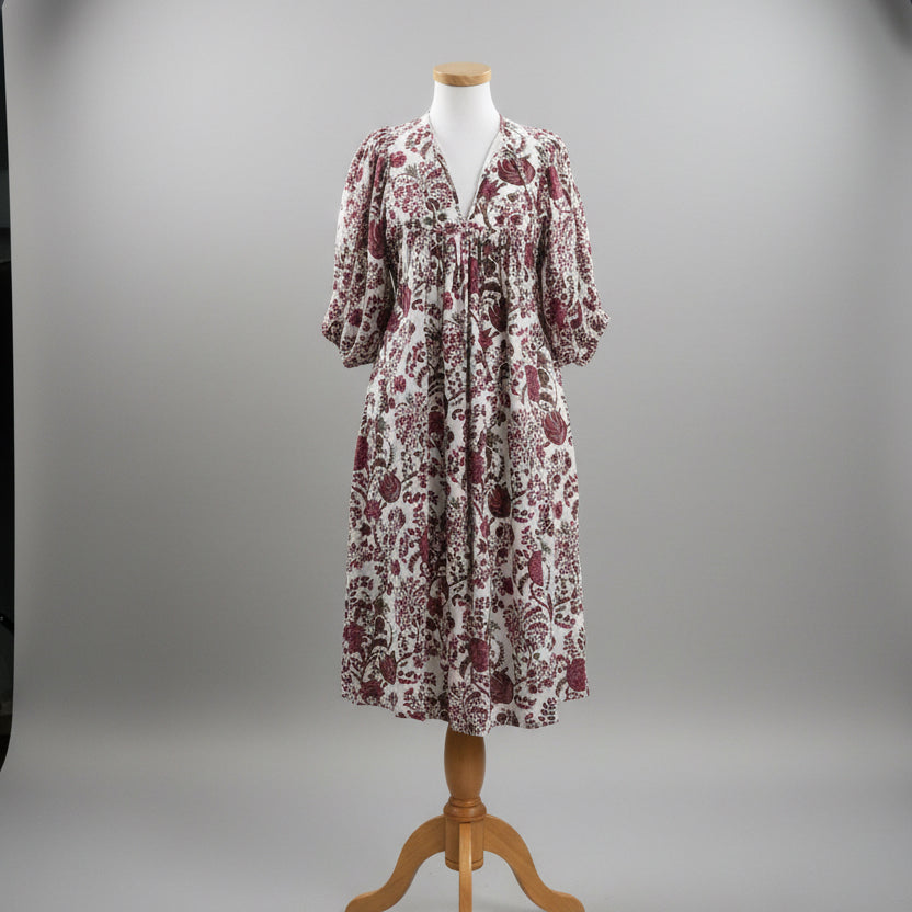 Saule Parc white and burgundy floral dress, size XS