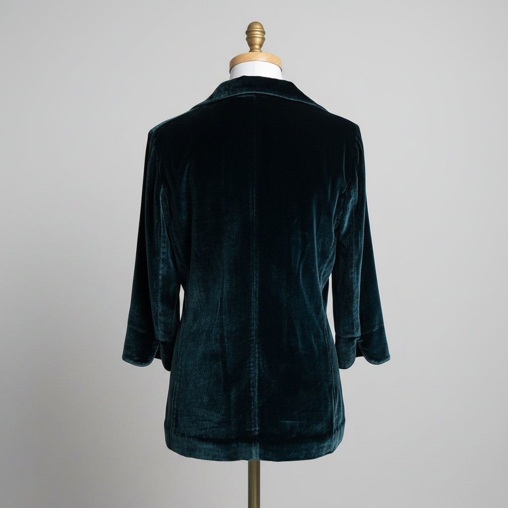 Ecru teal velvet jacket, size XS