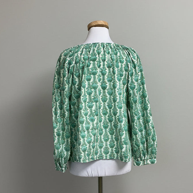 Emerson Fry India Collection green floral blouse, size S