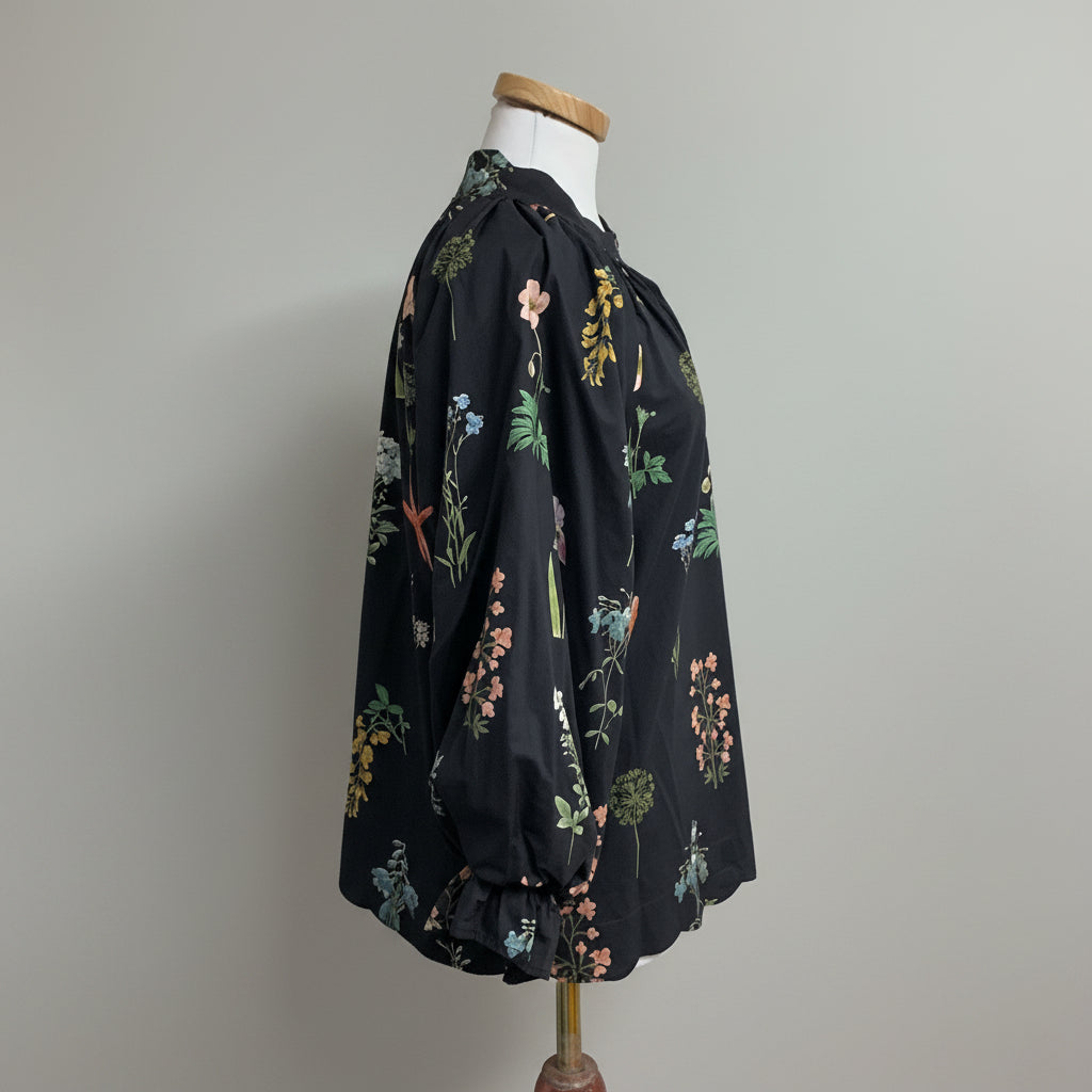 Style USA black floral long sleeve blouse, size M