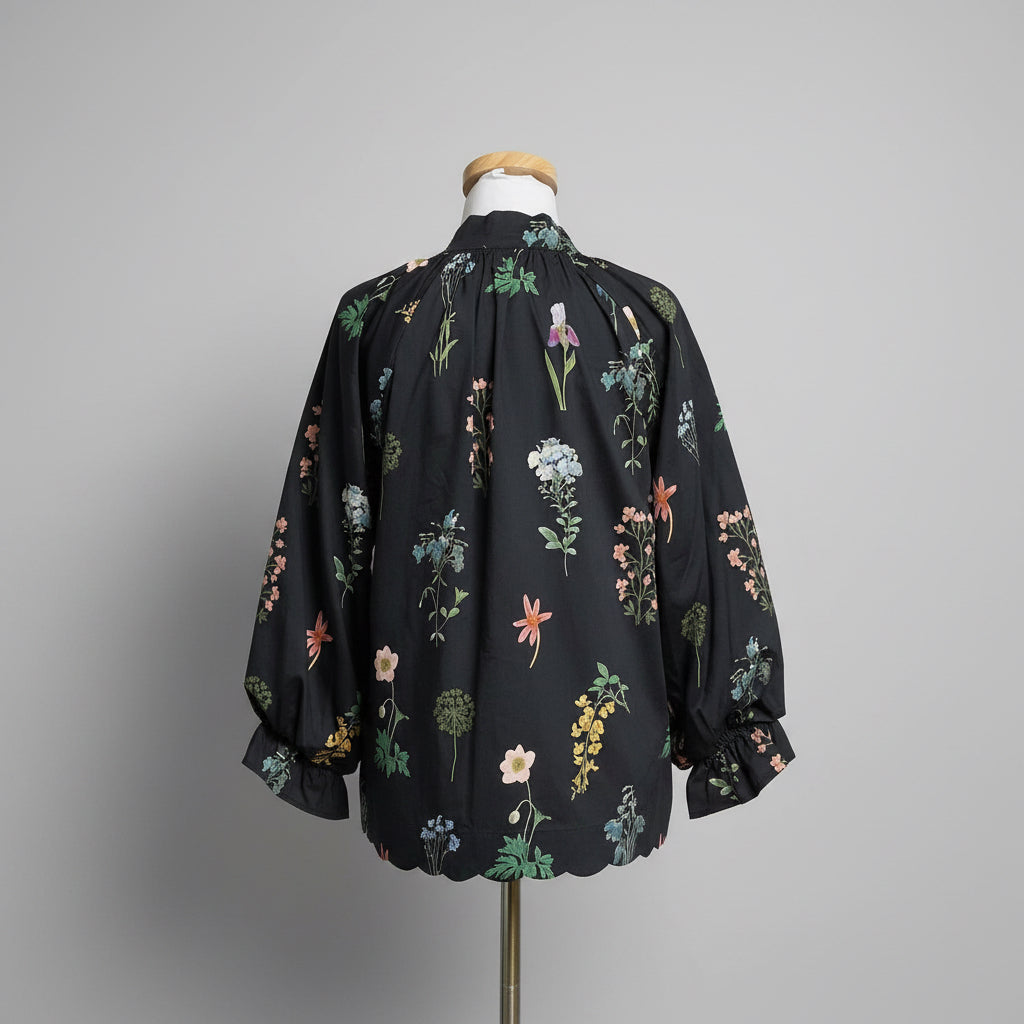 Style USA black floral long sleeve blouse, size M