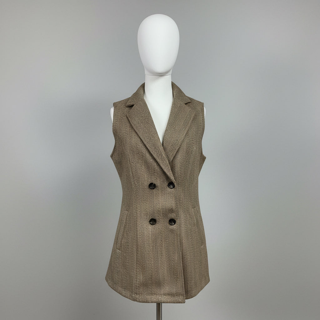 INC coffee herringbone vest, size M