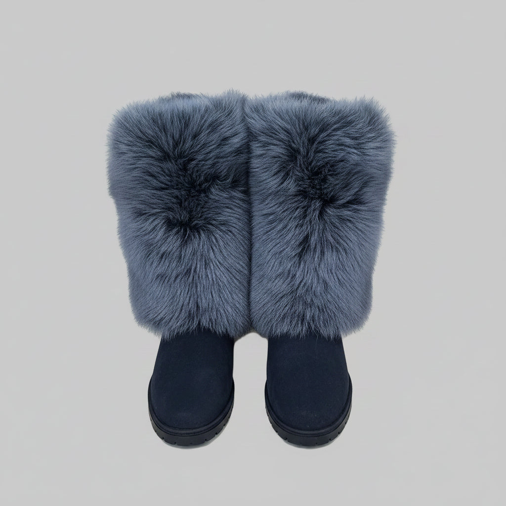 Stuart Weitzman gray suede and faux fur boots, size 8N, NEW WITHOUT BOX!