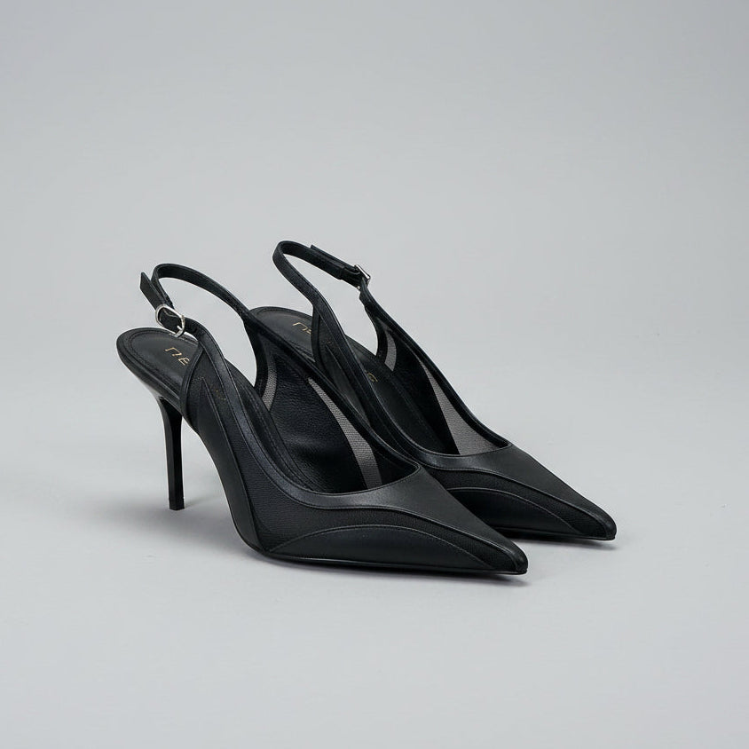 Reiss black leather and mesh Ellie slings, size 39, NEW WITHOUT BOX!