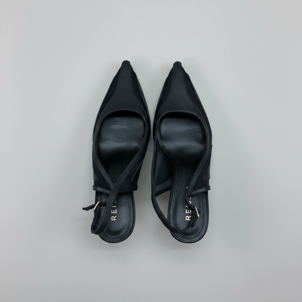 Reiss black leather and mesh Ellie slings, size 39, NEW WITHOUT BOX!