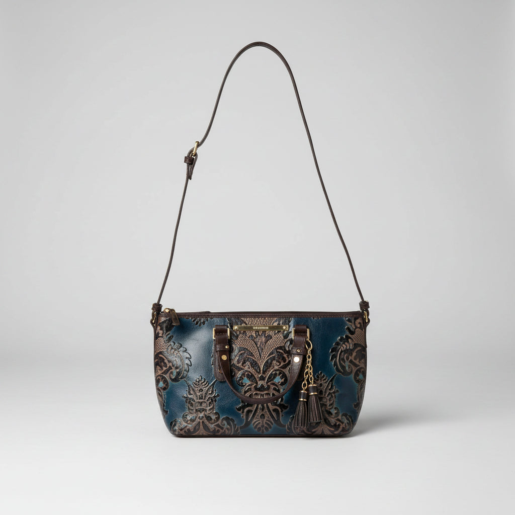 Brahmin brown and blue tooled handbag, NEW WITHOUT TAGS!