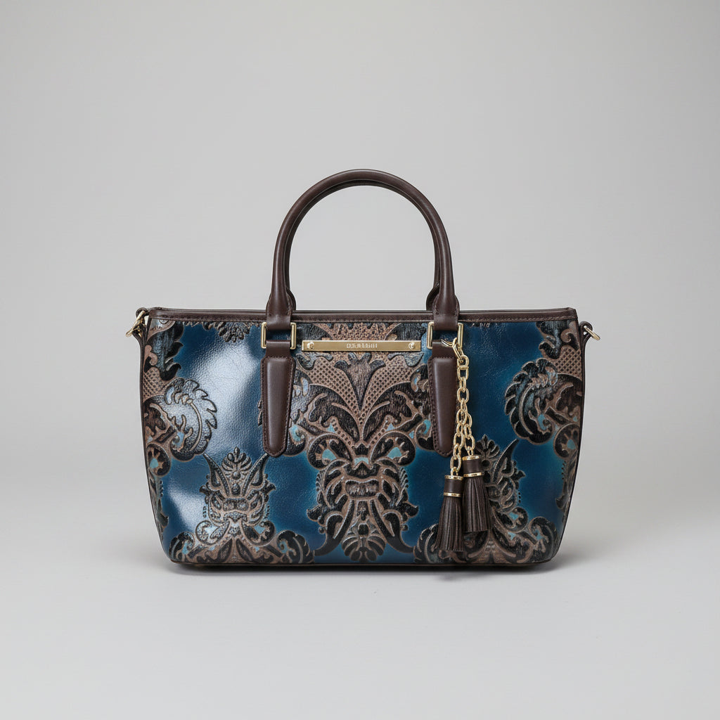 Brahmin brown and blue tooled handbag, NEW WITHOUT TAGS!
